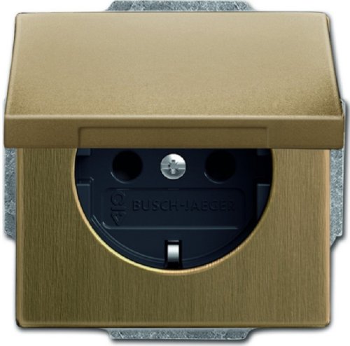 Розетка с заземлением без рамки ABB Династия 1-м. крышка шторки античная латунь картинка